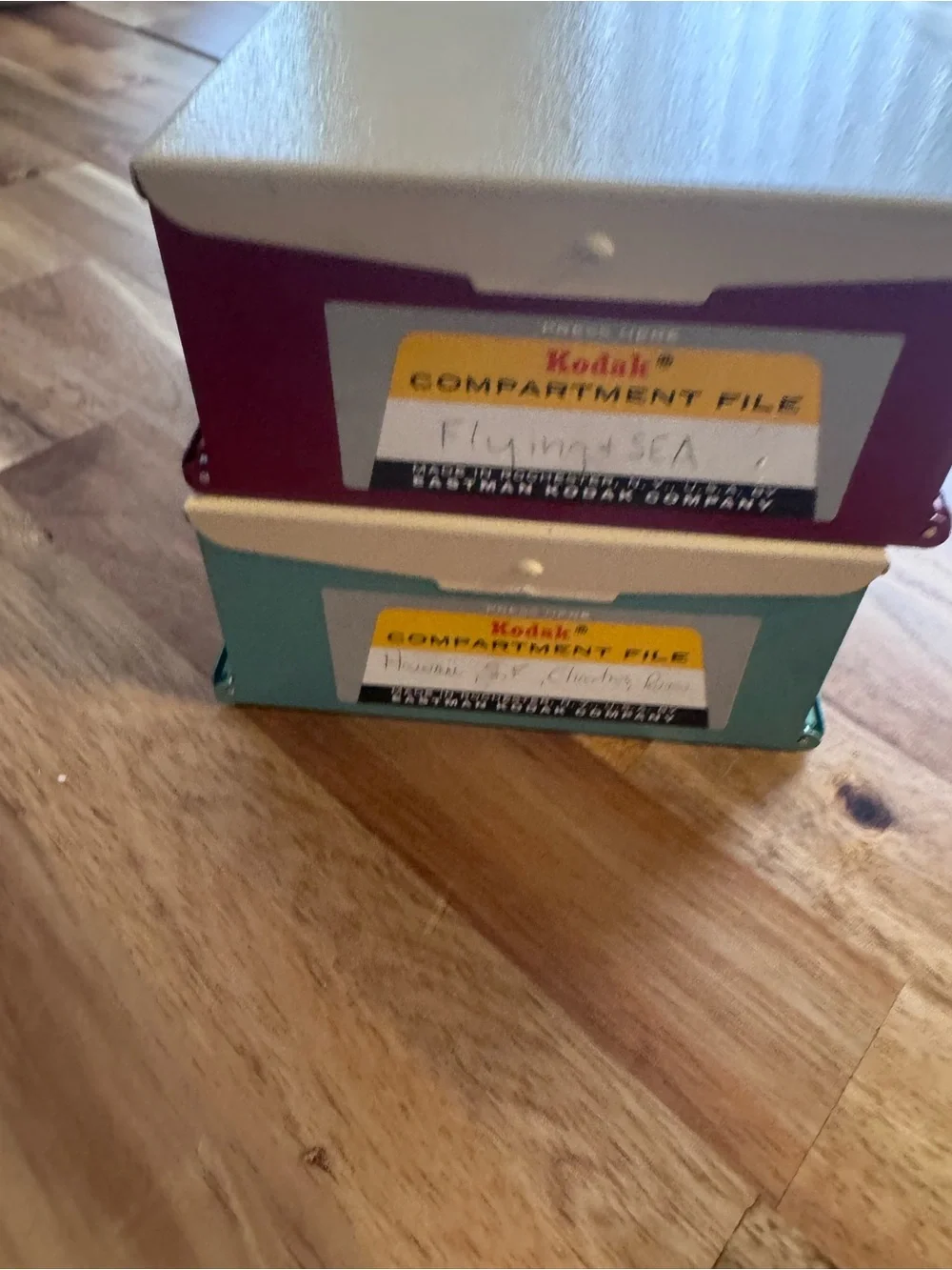 Kodak film Compartment File Organizer - 2 Red and Teal metal box vintage